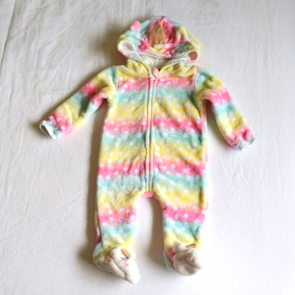 penelope mack fluffy unicorn bunting suit with zipper & mitts 6 months baby girl